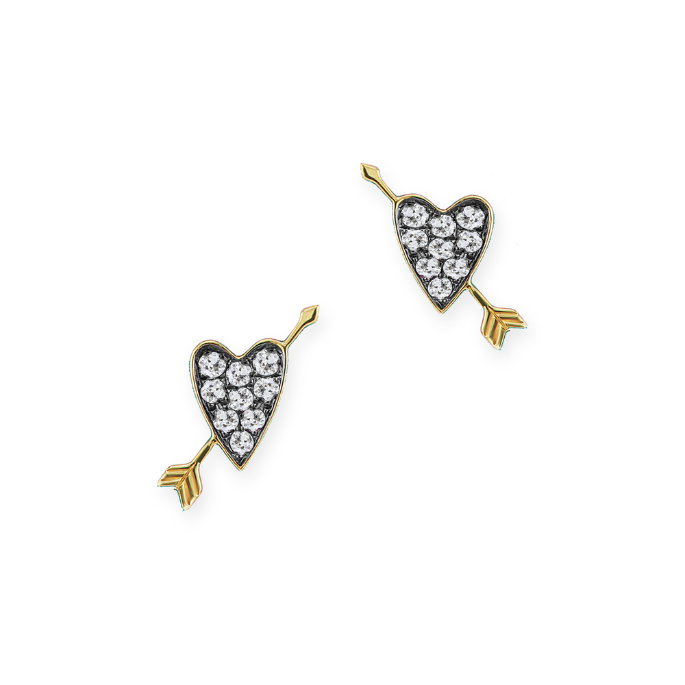 Sorellina Women's 18k Yellow Gold & Diamond Heart & Arrow Stud Earrings In Yellow Gold,white Diamond