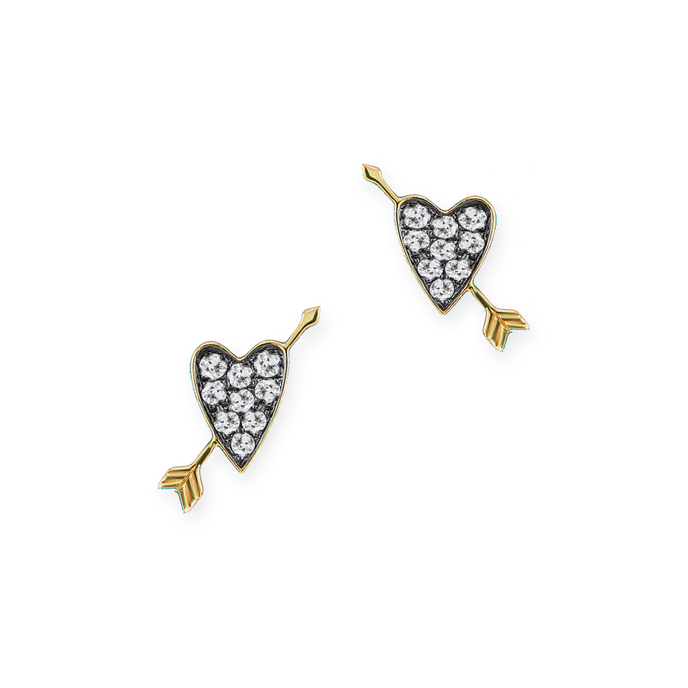 Shop Sorellina Heart Stud Earrings In Yellow Gold,white Diamond