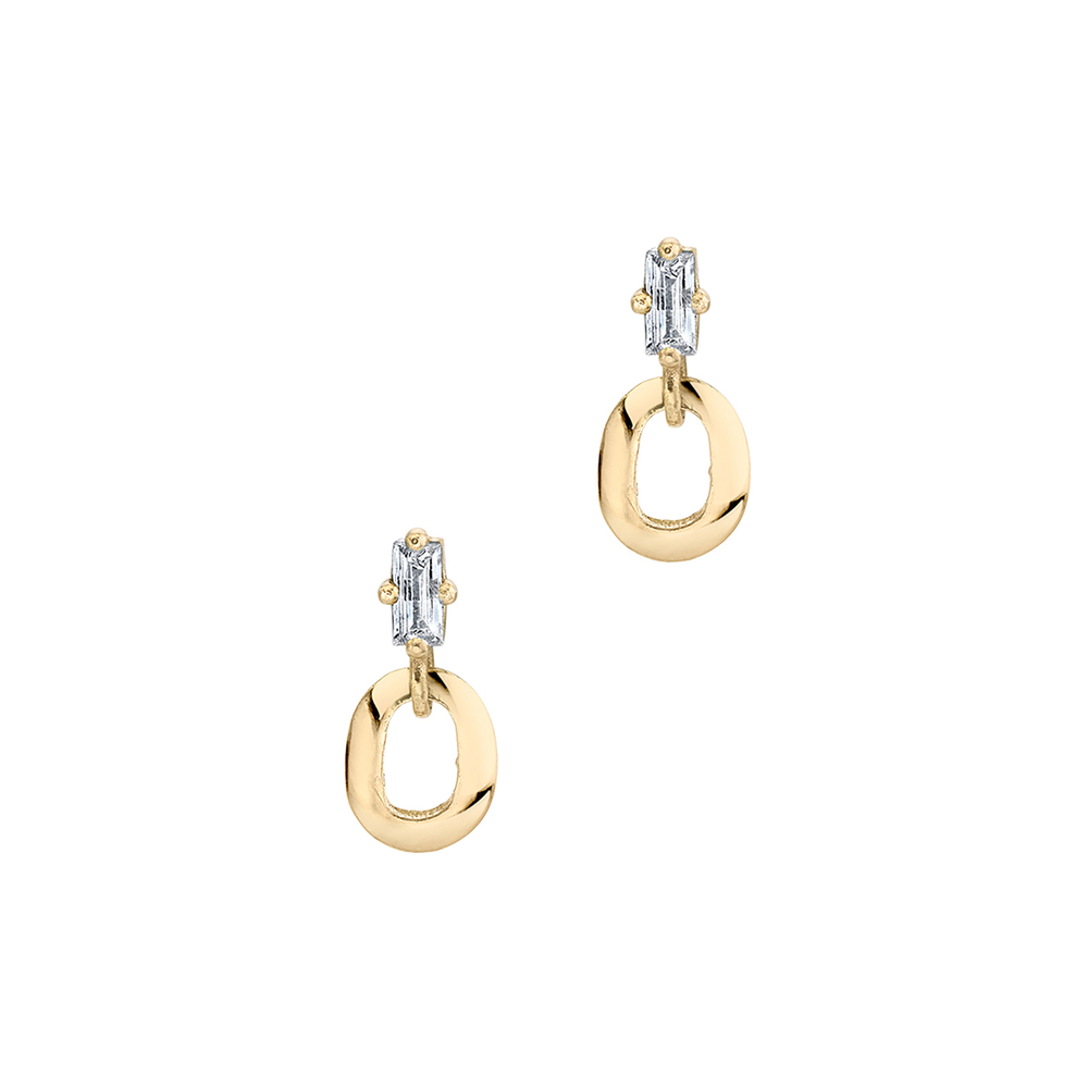 Lizzie Mandler Baguette And Xs Link Earrings In Yellow Gold,white Diamonds