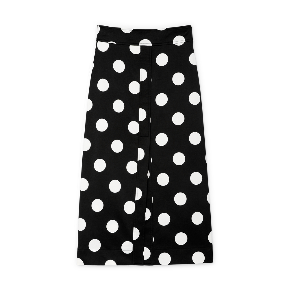 long black and white polka dot skirt