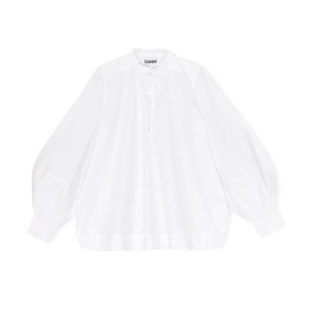 Ganni Cotton Poplin Blouse In Bright White, Size Fr 34