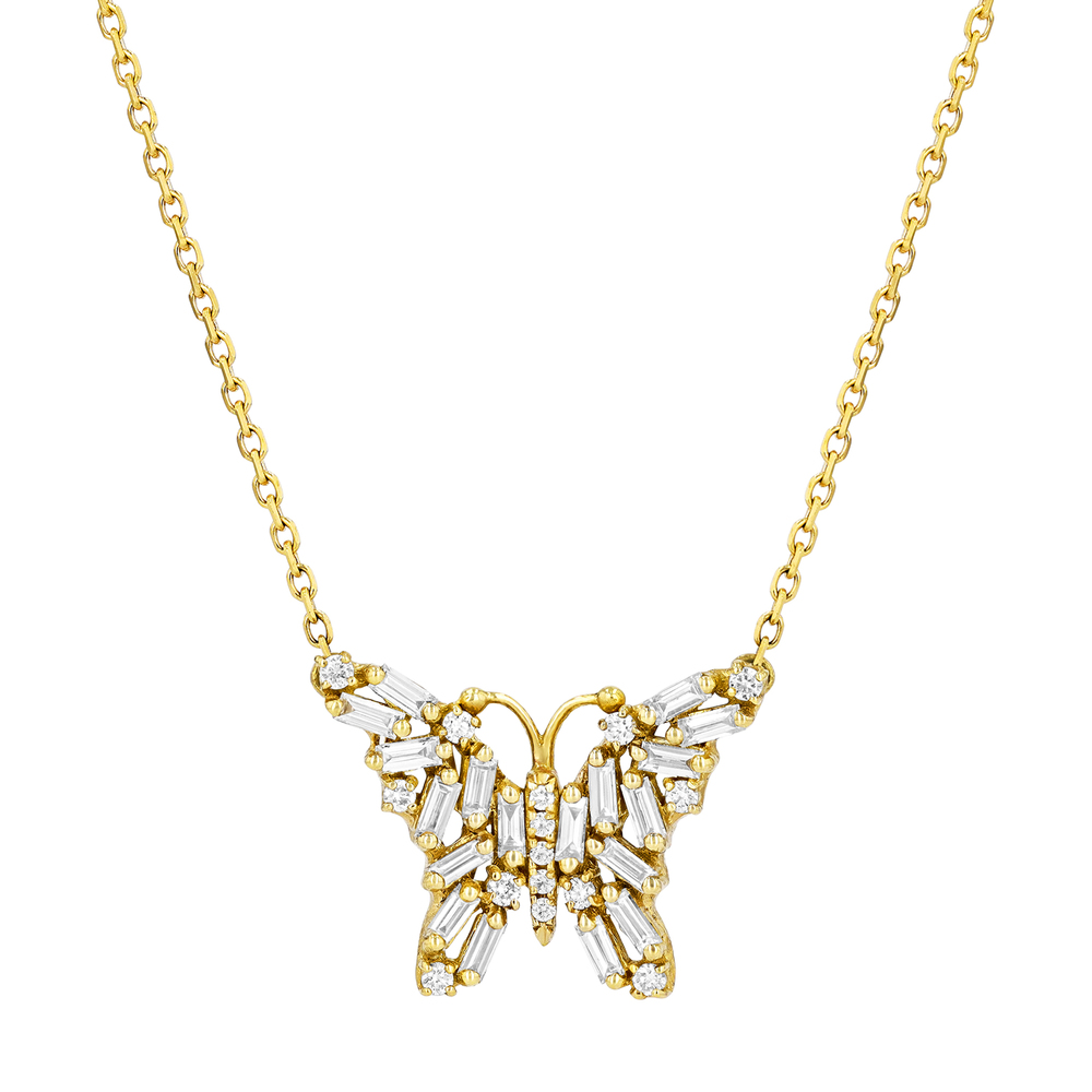 Suzanne Kalan Small Butterfly Necklace In Yellow Gold/White Diamonds