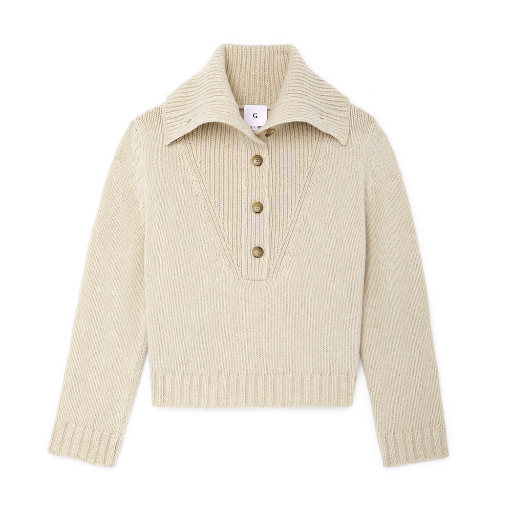 G. Label Corie Button-Collar Sweater In Ivory, Small