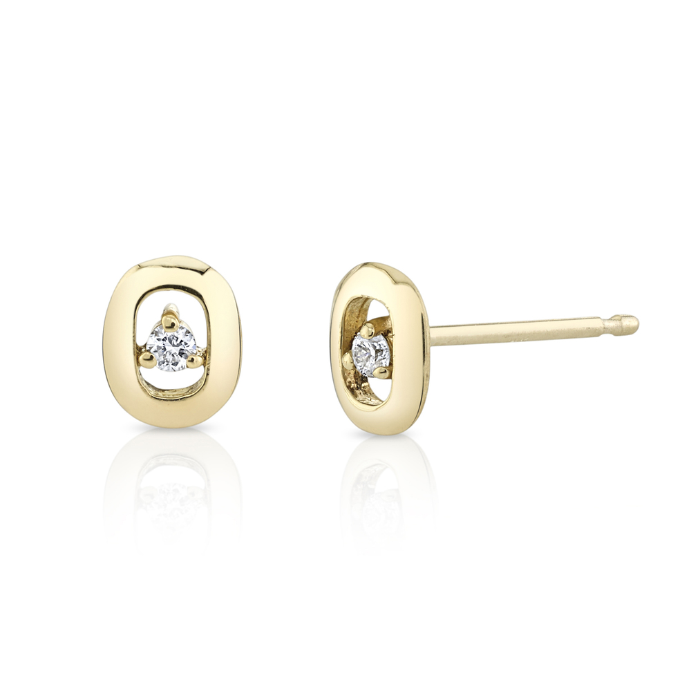 Lizzie Mandler Xs Link And Diamonds Stud Earrings In Yellow Gold,white Diamond