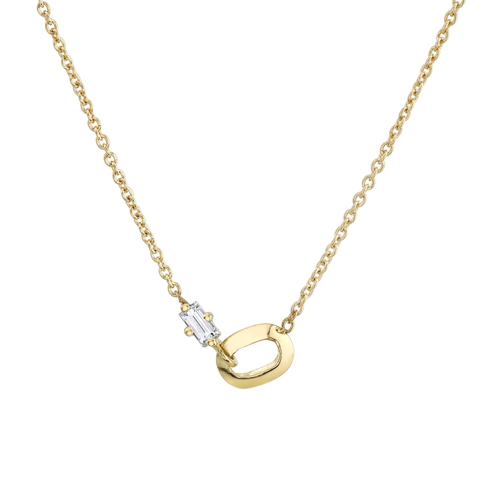 Lizzie Mandler Xs Link And Diamond Baguette Necklace In Yellow Gold/White Diamond