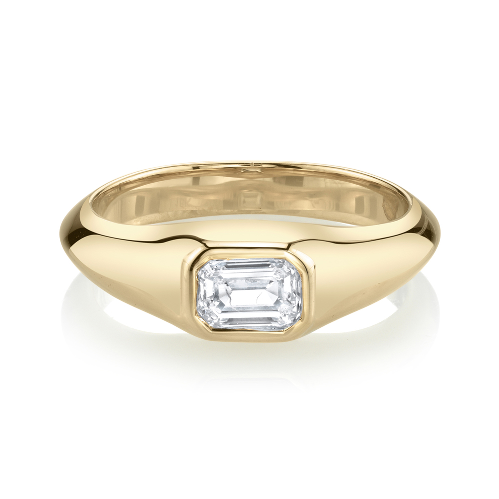 Lizzie Mandler Emerald-cut Diamond Pinky Ring In Yellow Gold/white Diamond