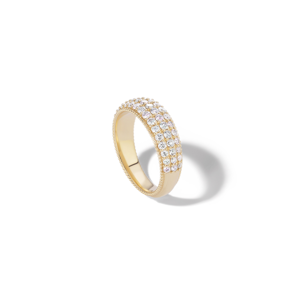 Sophie Ratner Wide Pave Band With Milgrain In Yellow Gold/White Diamonds, Size 5