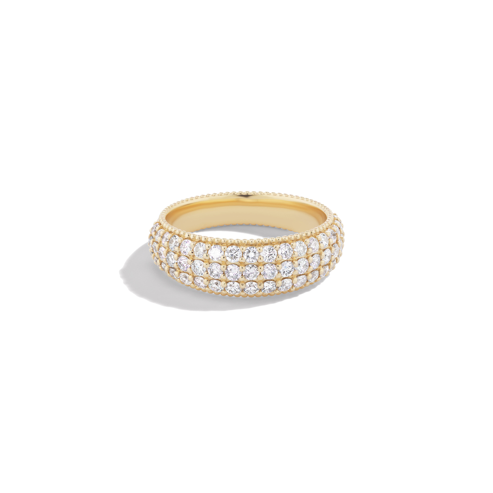 Sophie Ratner Wide Pave Band With Milgrain In Yellow Gold/White Diamonds, Size 6
