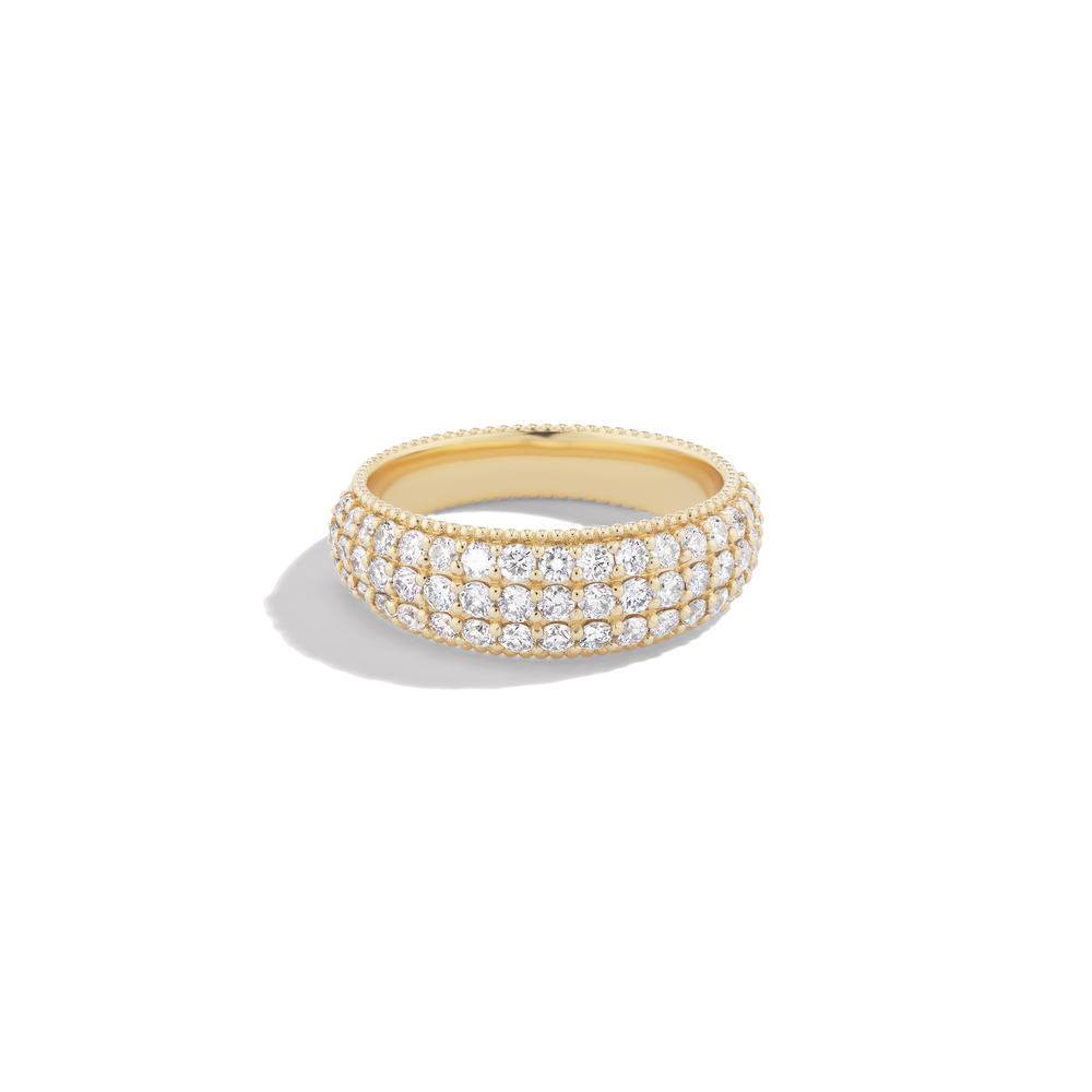 Sophie Ratner Wide Pave Band With Milgrain In Yellow Gold/White Diamonds, Size 5