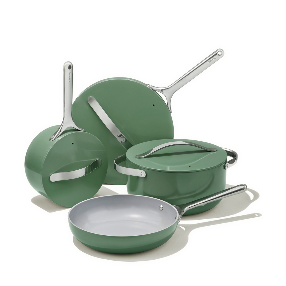 Caraway Non-toxic Ceramic Non-stick 7-piece Cookware Set With Lid Storage In Sage