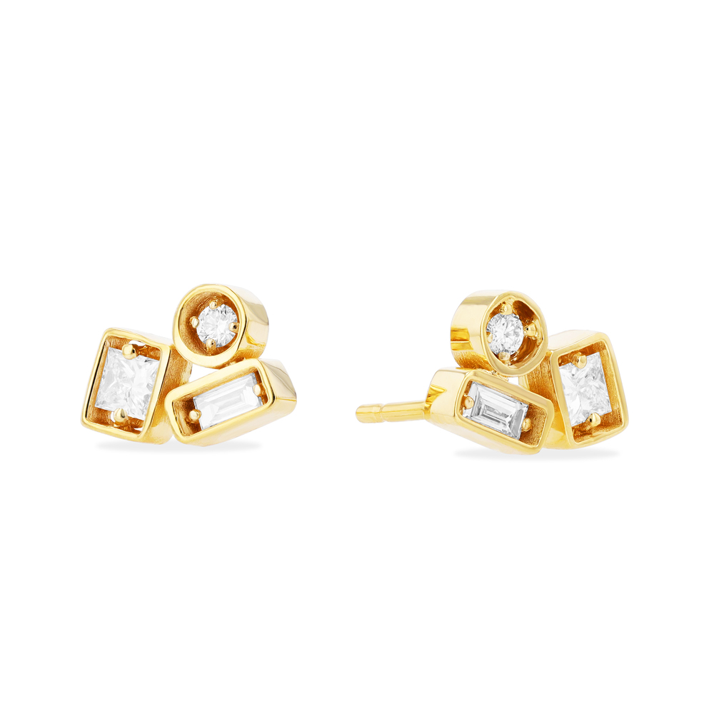 Suzanne Kalan Adalene White Diamond Earrings In Yellow Gold/White Diamonds