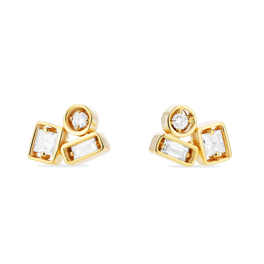 Suzanne Kalan Adalene White Diamond Earrings In Yellow Gold/White Diamonds