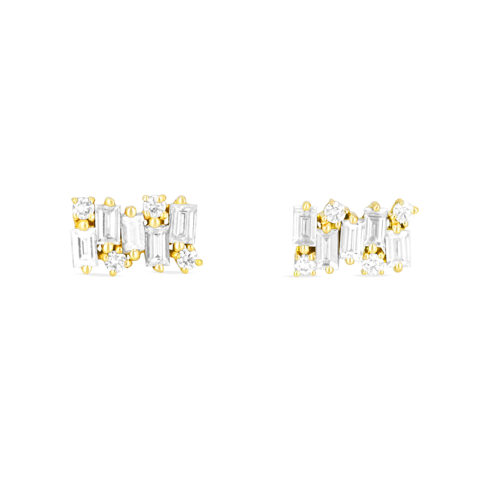 Suzanne Kalan Baguette Diamond Firework Earrings In Yellow Gold/White Diamonds