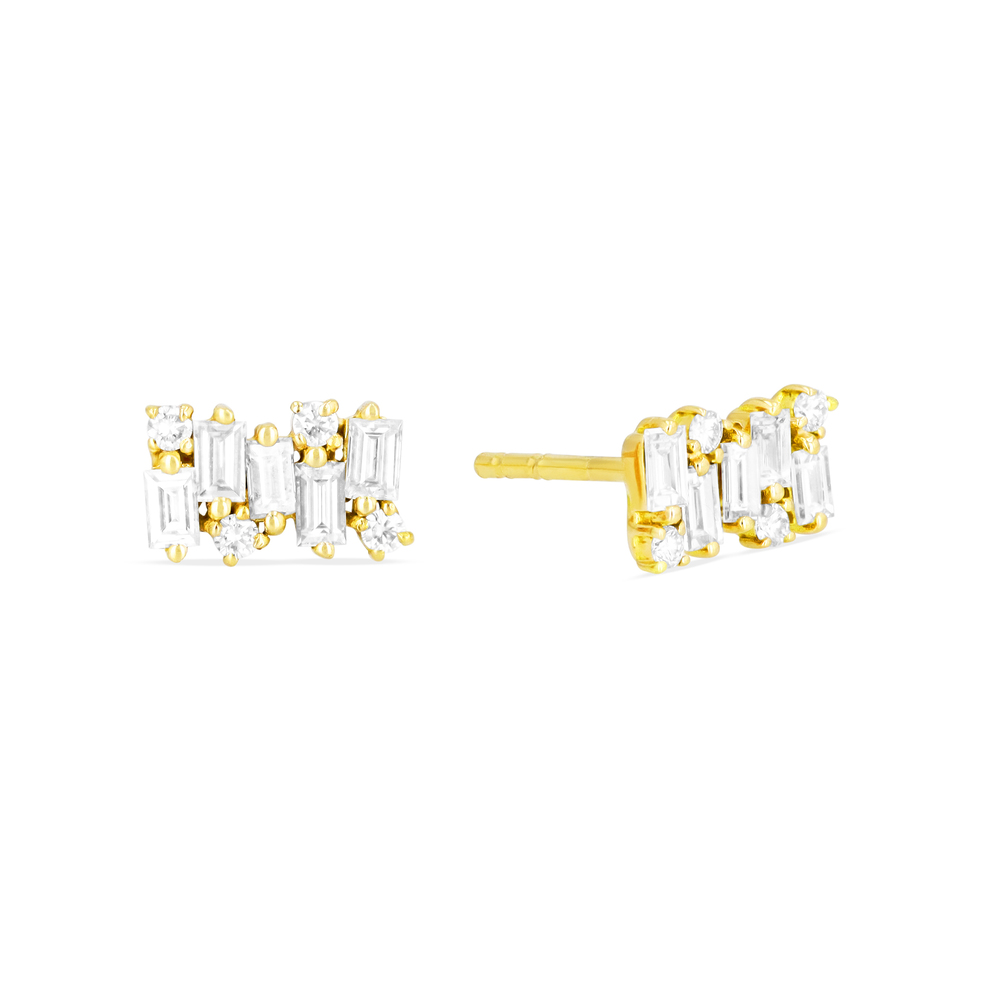 Suzanne Kalan Baguette Diamond Firework Earrings In Yellow Gold/White Diamonds