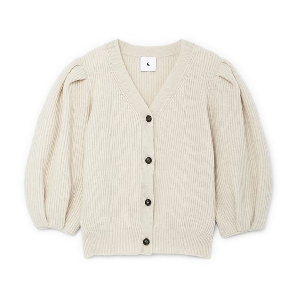white puff sleeve cardigan
