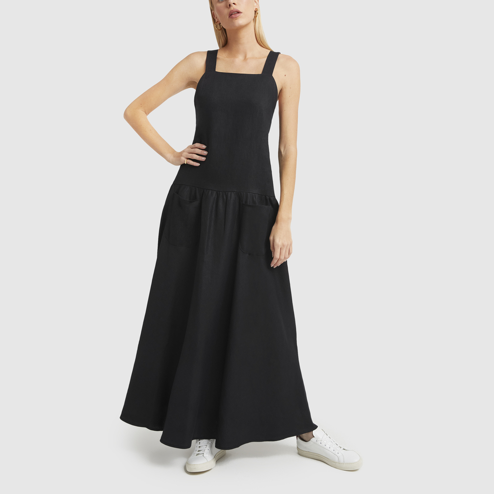 Matin Cross-back Linen Dress In Black Linen | ModeSens
