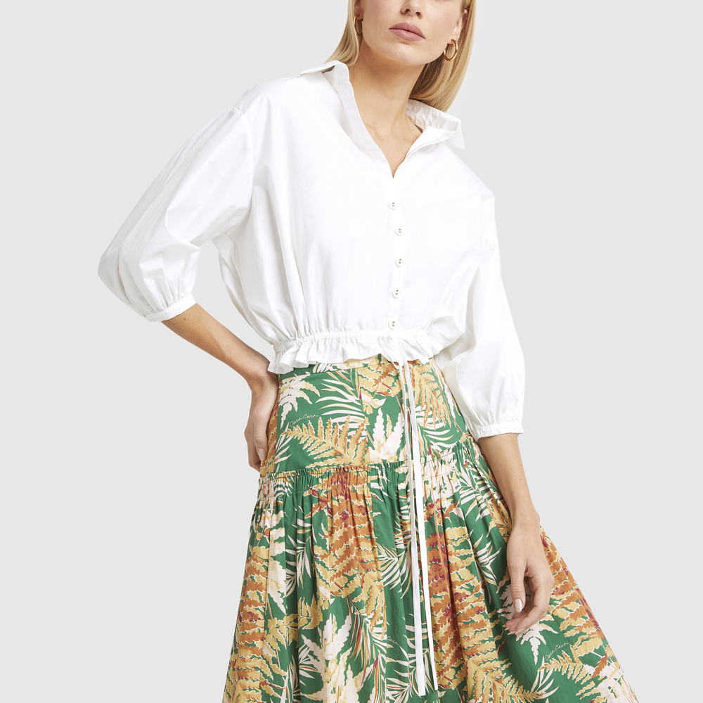 Cara Cara Embroidered Drawstring-waist Blouse In White