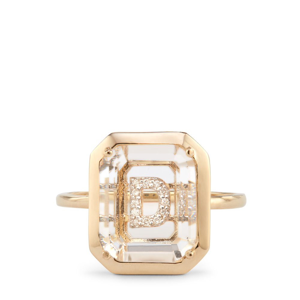 Mateo Secret Initial Ring In Yellow Gold,white Diamonds