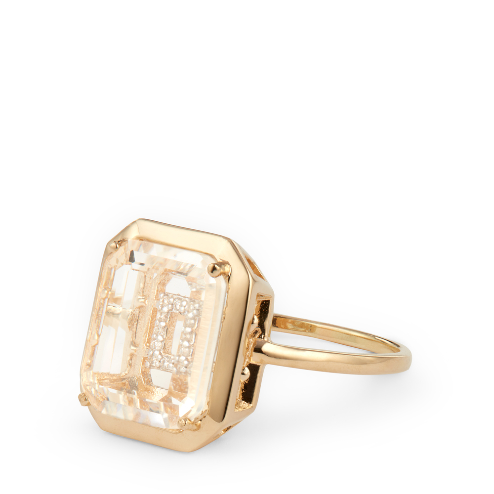 Mateo Secret Initial Ring In Yellow Gold/White Diamonds, Size 3