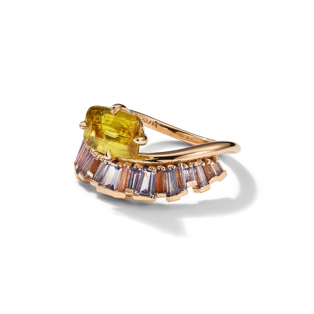 Nak Armstrong Crown And Head Ring In Rose Gold/Sphene/Tanzanite/Andalusite/Peach Tourmaline, Size 6.5