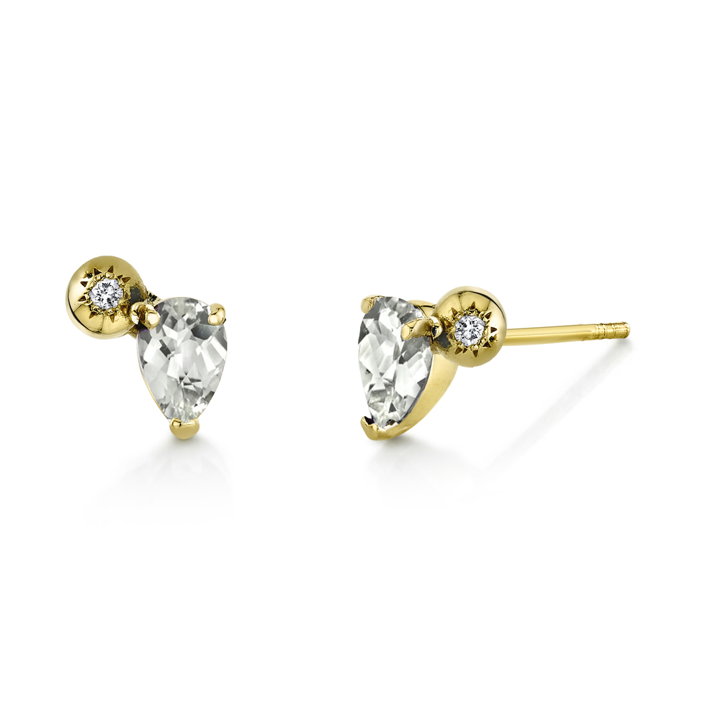 Sarah Hendler Starburst Stud Earrings With White Topaz In Yellow Gold,white Diamonds,white Topaz