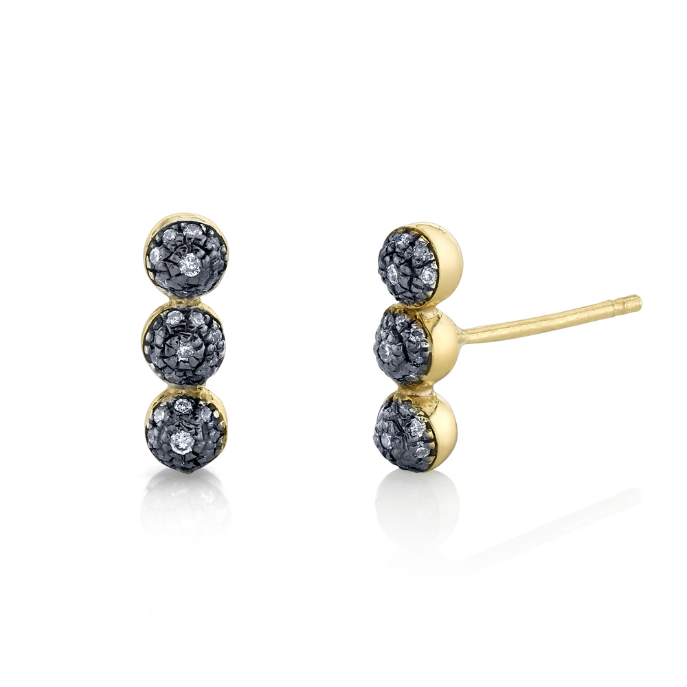 Sarah Hendler Triple Pavé Diamond Ball Stud Earrings In Yellow Gold/White Diamond