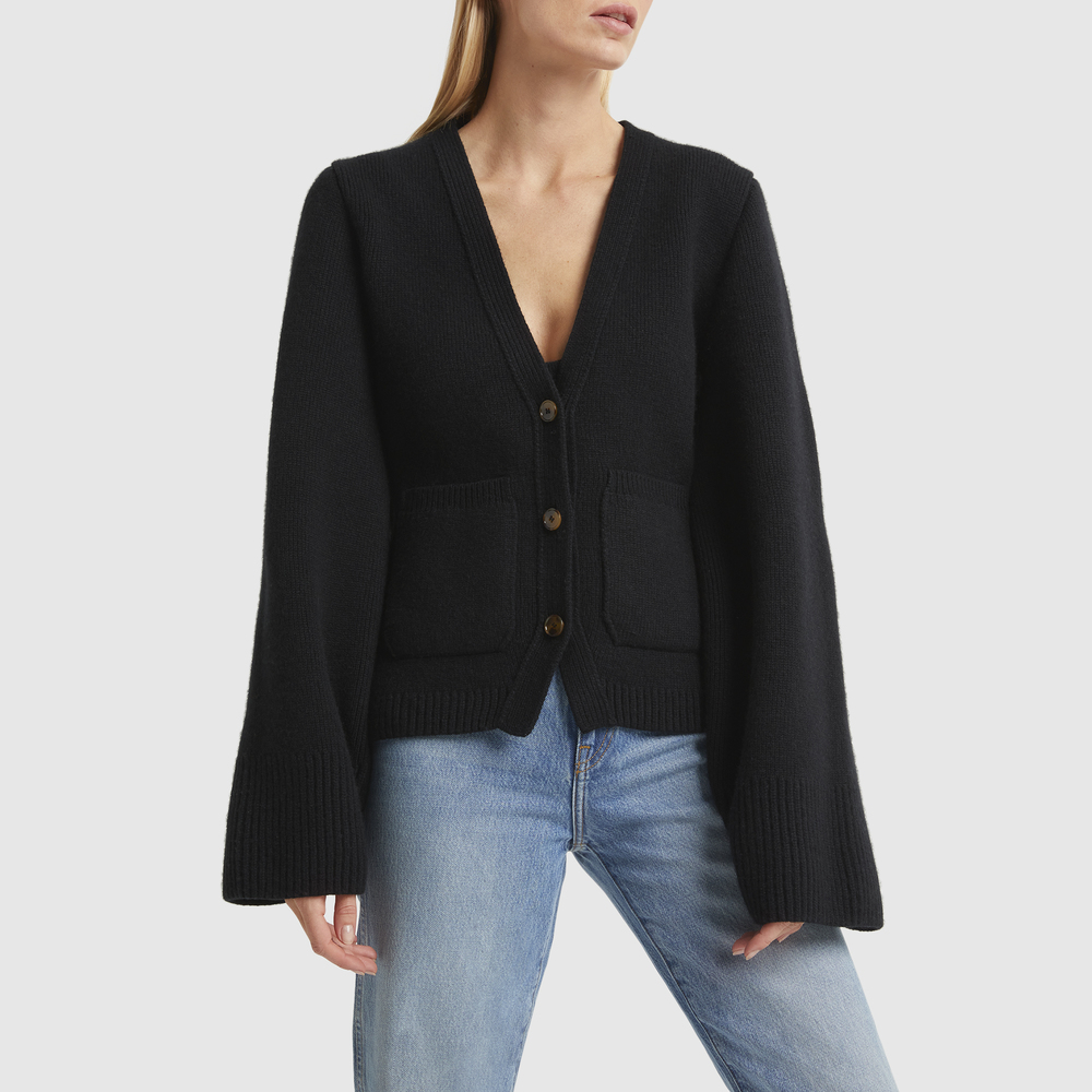 Khaite Scarlet Flared-sleeve Cashmere Cardigan In Blue