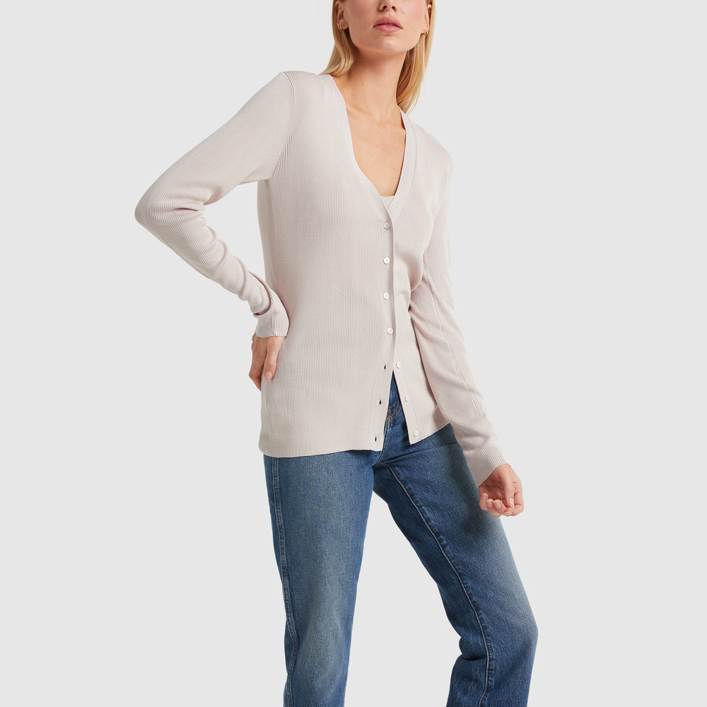 Co Ribbed Cardigan In Taupe