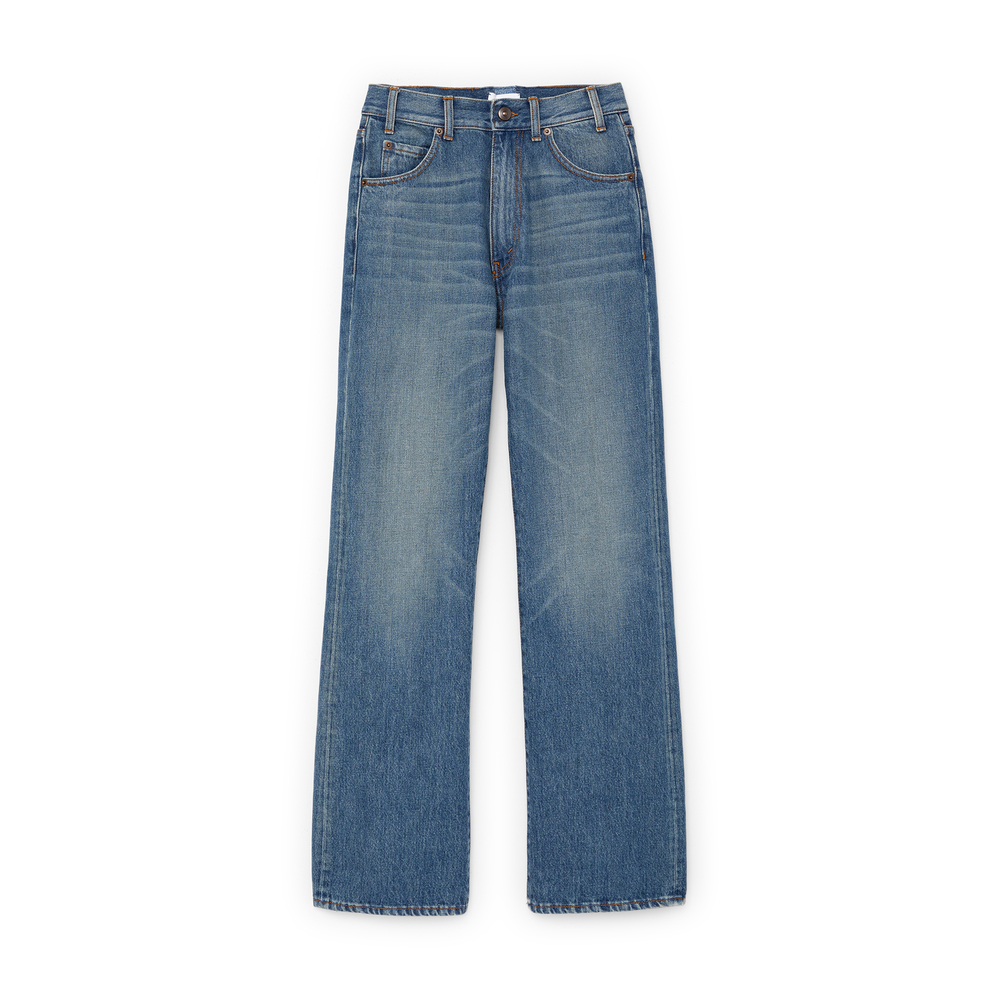G. Label By Goop Maverick Straight-Leg Jeans In Medium Blue Denim, Size 24
