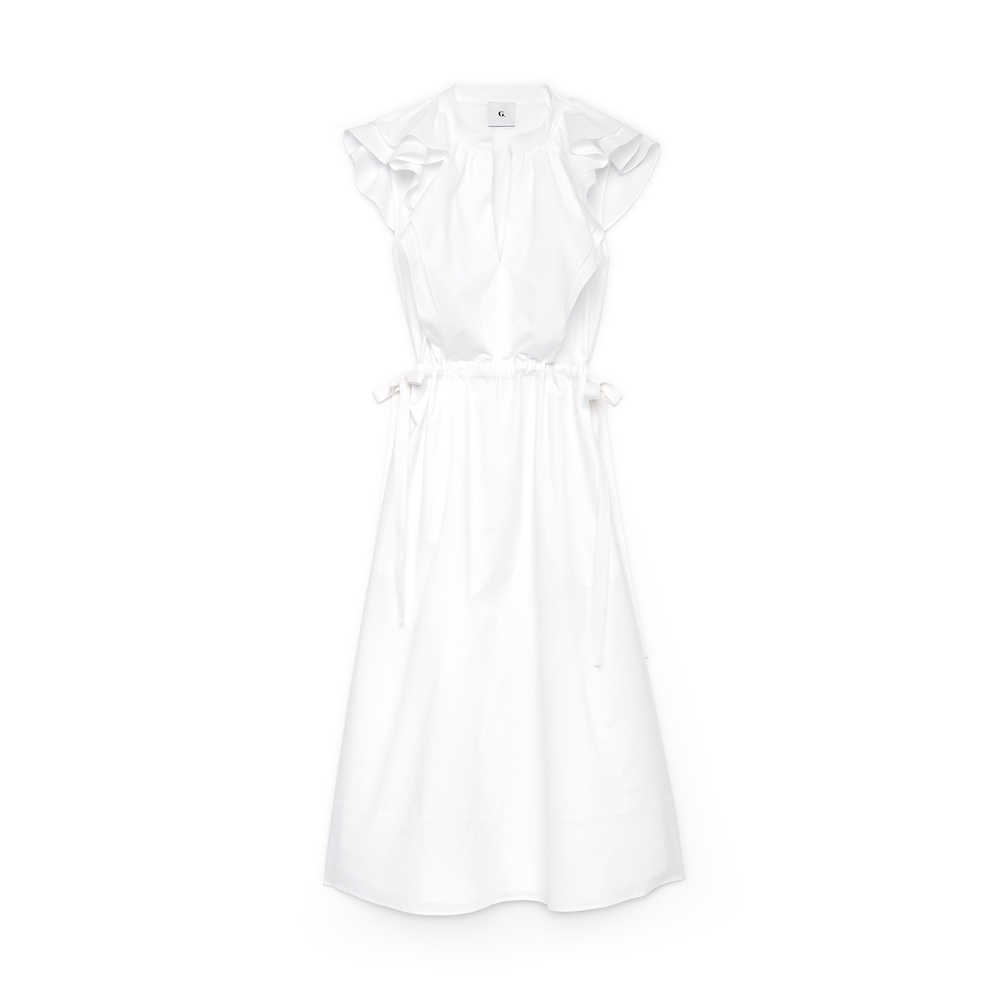 G. Label By Goop Connie Ruffle Mid-Length Dress In White, Size 6
