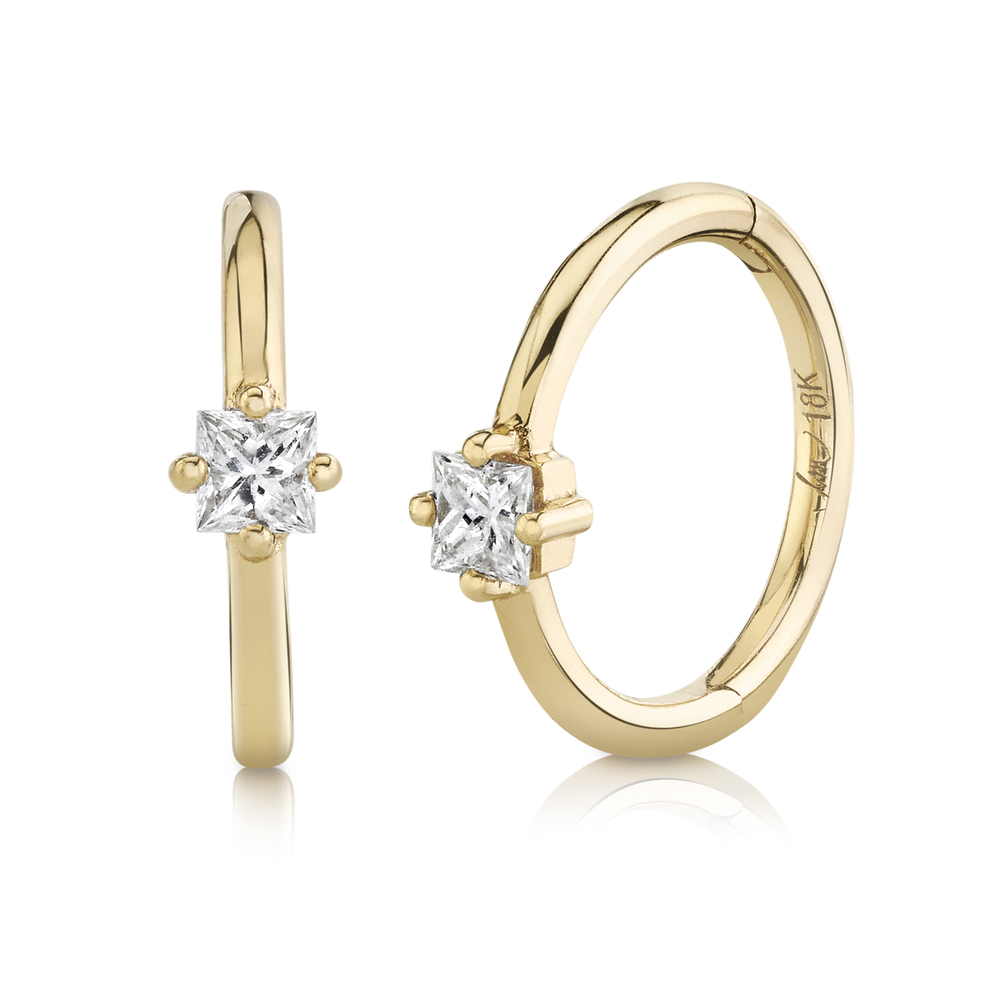 Lizzie Mandler 8mm Princess-cut Diamond Seamless Huggies Earring In Yellow Gold,white Diamonds