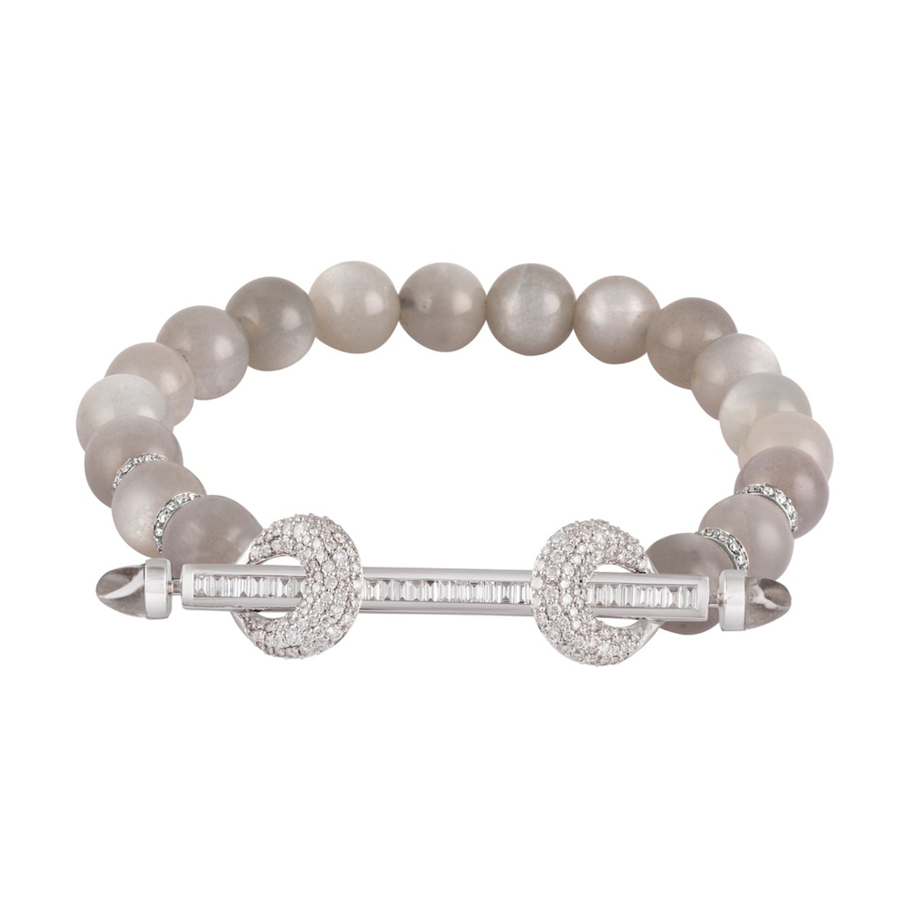 Ananya Moonstone Chakra Bracelet In Moonstone,white Gold,white Diamond