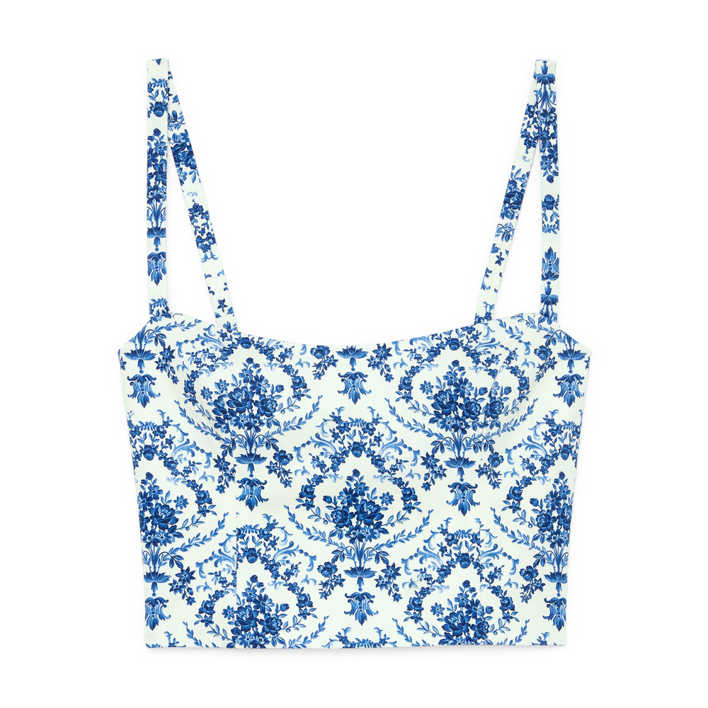 G. Label By Goop Mahoney Bustier Top In White/Blue Print, Size 8