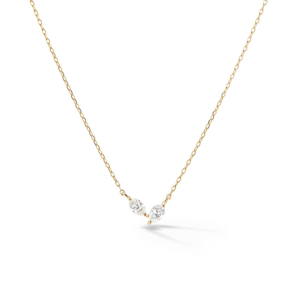 Sophie Ratner Twin Marquise Pendant Necklace In Yellow Gold,white Diamonds