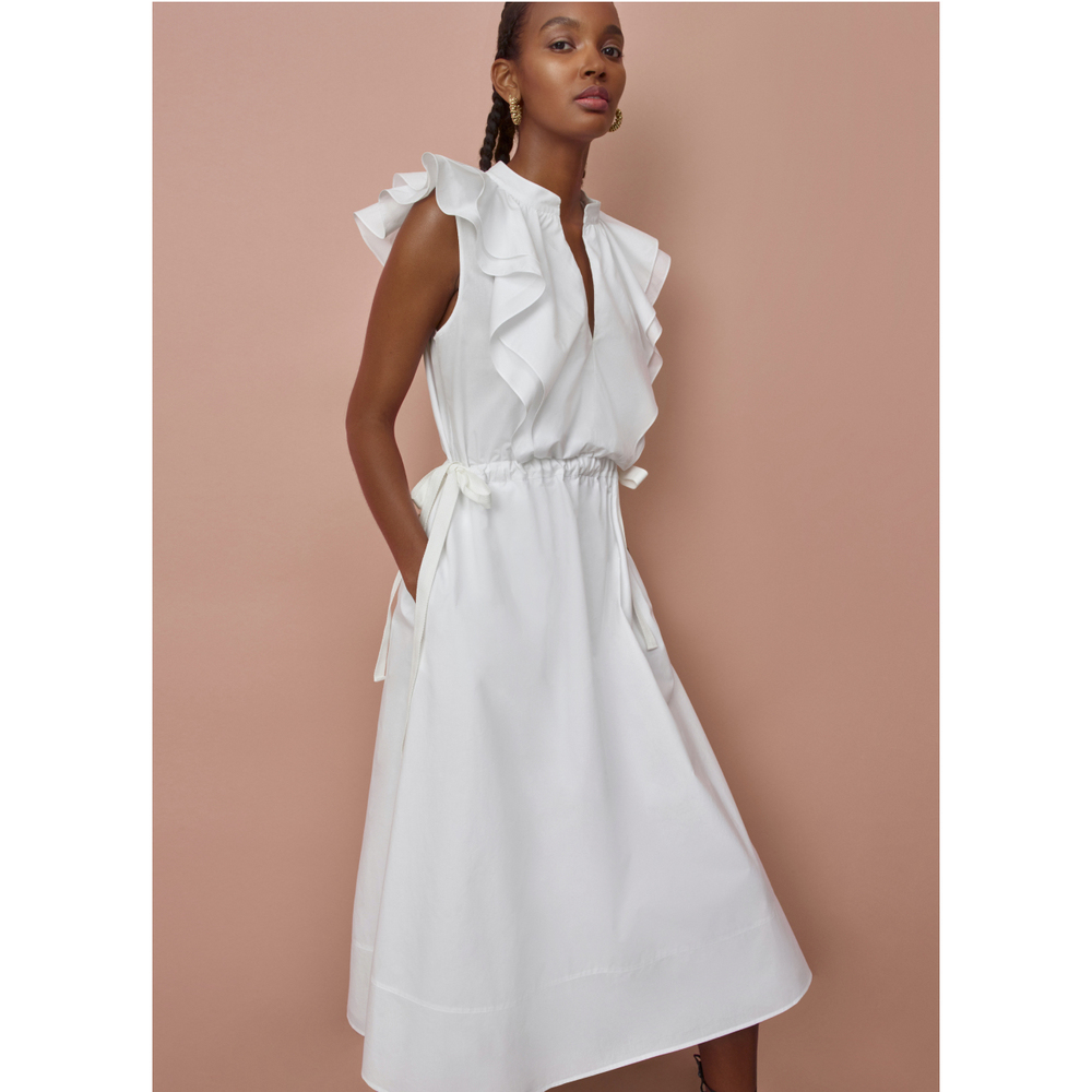 G. Label By Goop Connie Ruffle Mid-Length Dress In White, Size 12