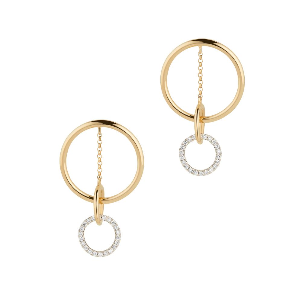 G. Label By Goop Apple Circle Pavé Drop Earrings In Yellow Gold/White Diamonds