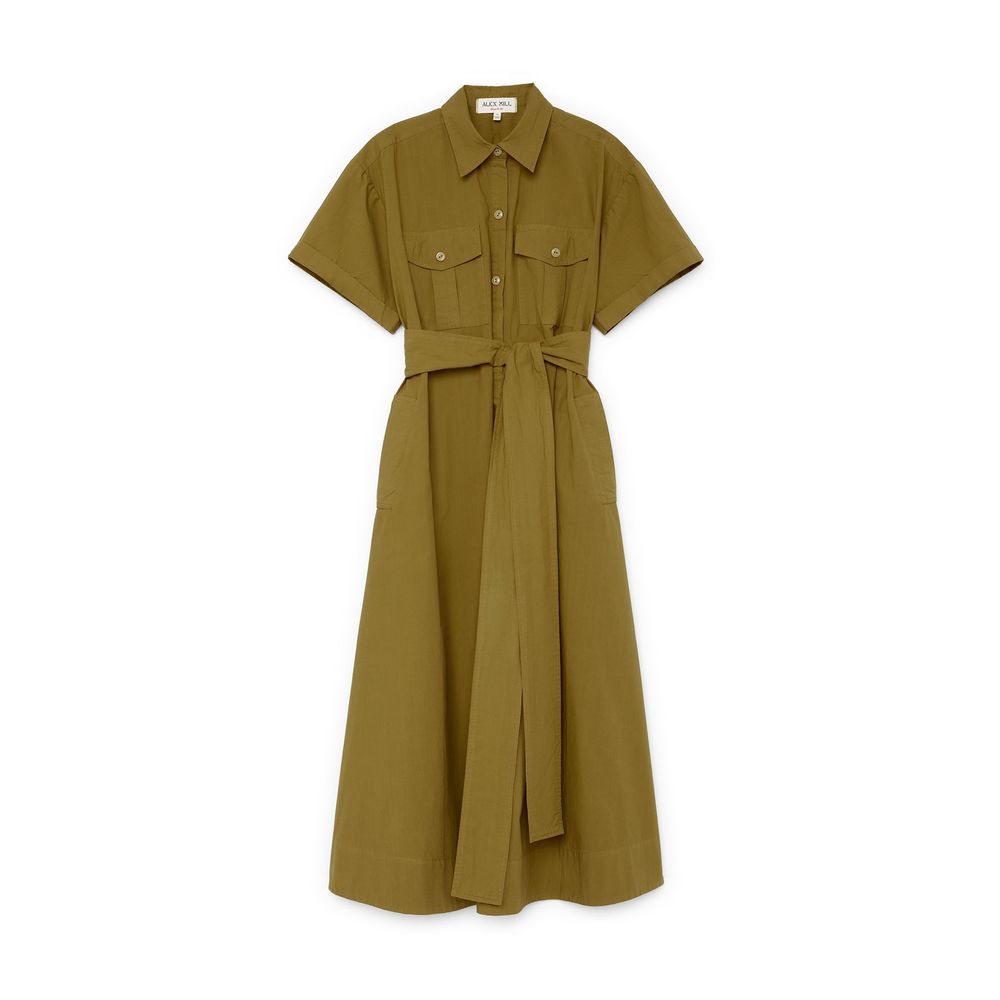 Alex Mill Safari Dress In Paper Cotton Golden Olive, Small