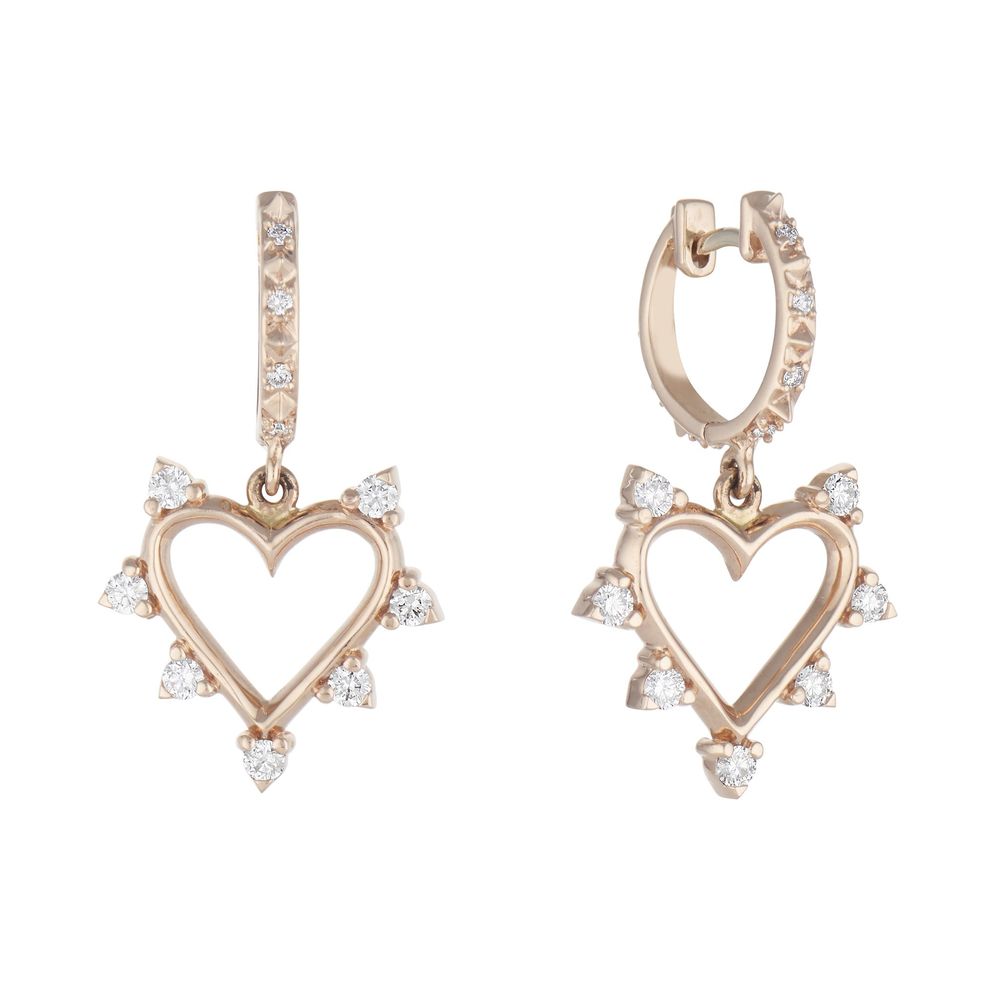 Marlo Laz Open Heart Spiked Earrings In Yellow Gold/White Diamonds