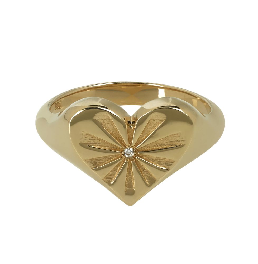 Marlo Laz Love Token Pinky Ring In Yellow Gold/White Diamond, Size 2