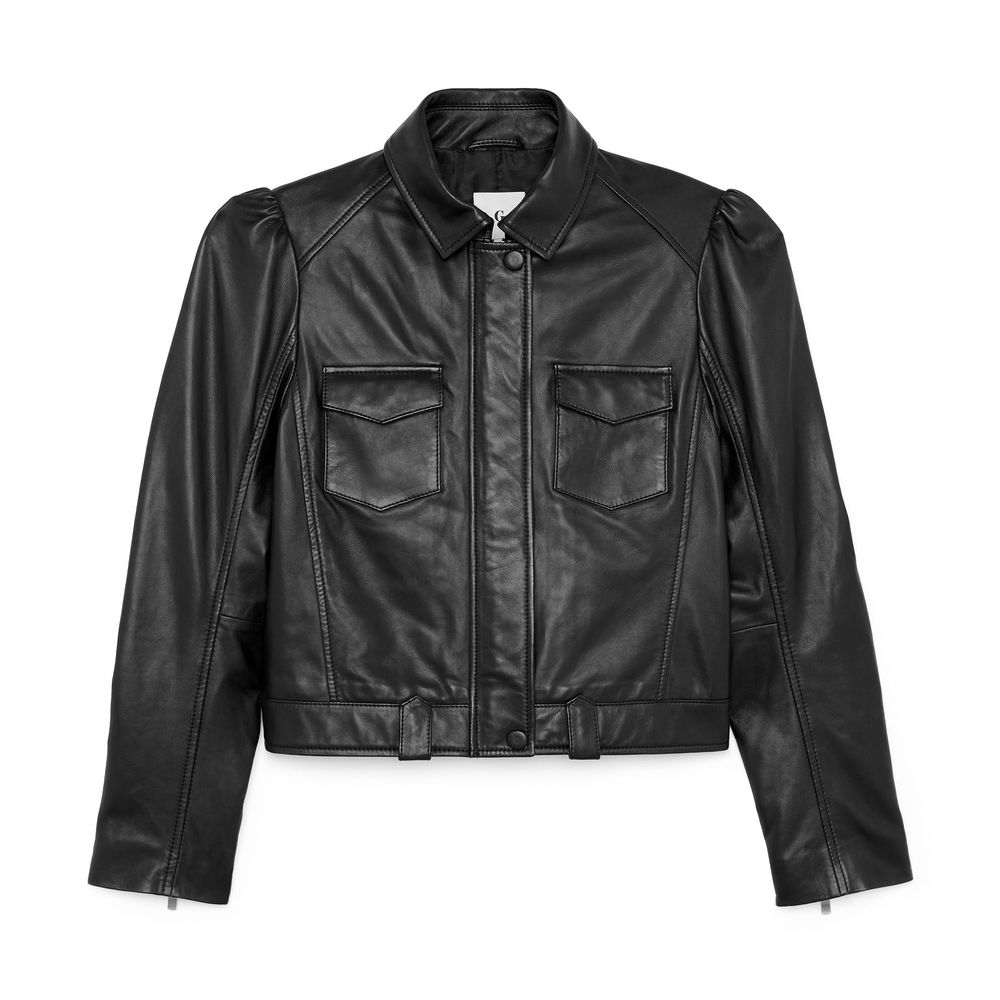 G. Label By Goop Margaret Puff-Sleeve Leather Jacket In Black, Medium