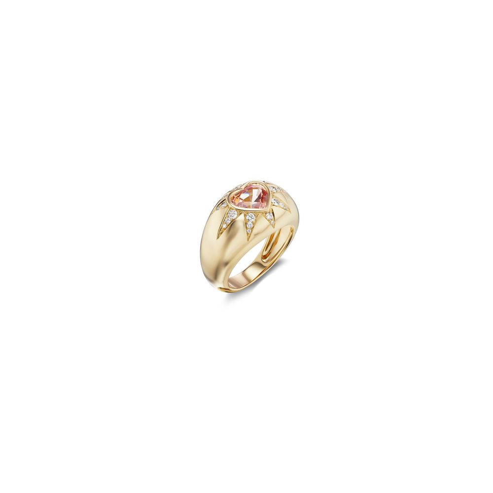 Sorellina Starburst Heart Ring In Yellow Gold/White Diamond/Morganite, Size 8