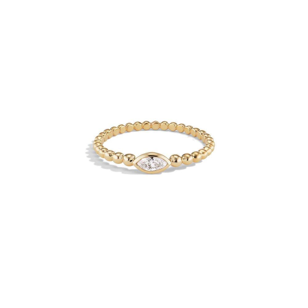 Sophie Ratner Beaded Marquise Ring In Yellow Gold/White Diamonds, Size 6.5
