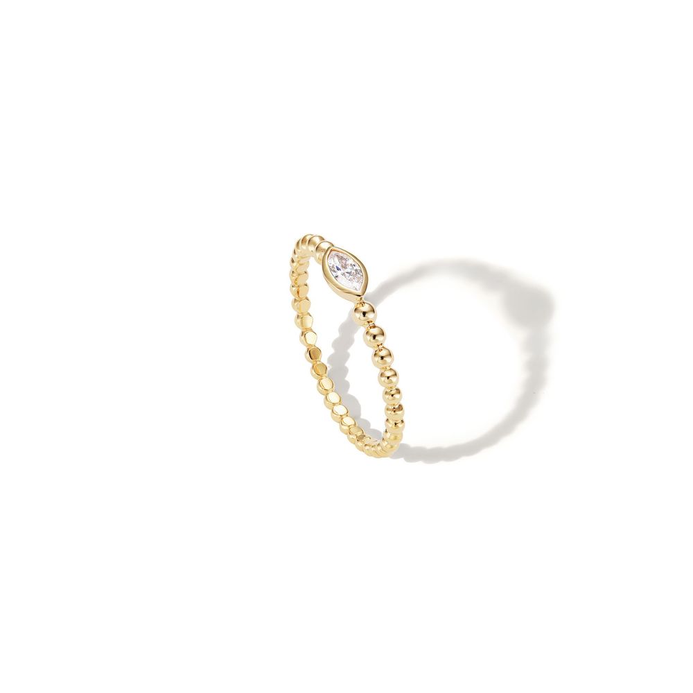 Sophie Ratner Beaded Marquise Ring In Yellow Gold/White Diamonds, Size 5