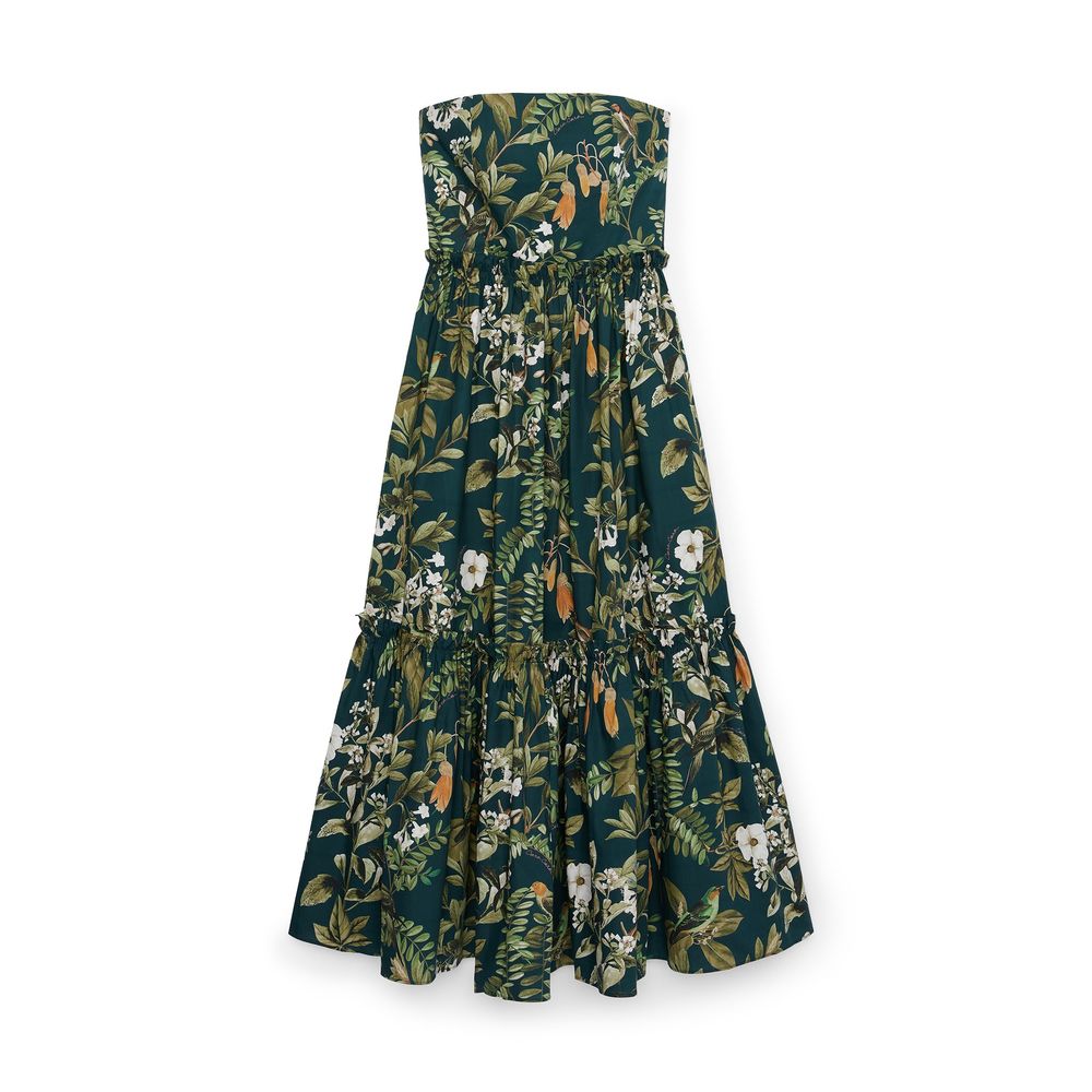 Shop Cara Cara Torres Dress In Botanical Birds Emerald