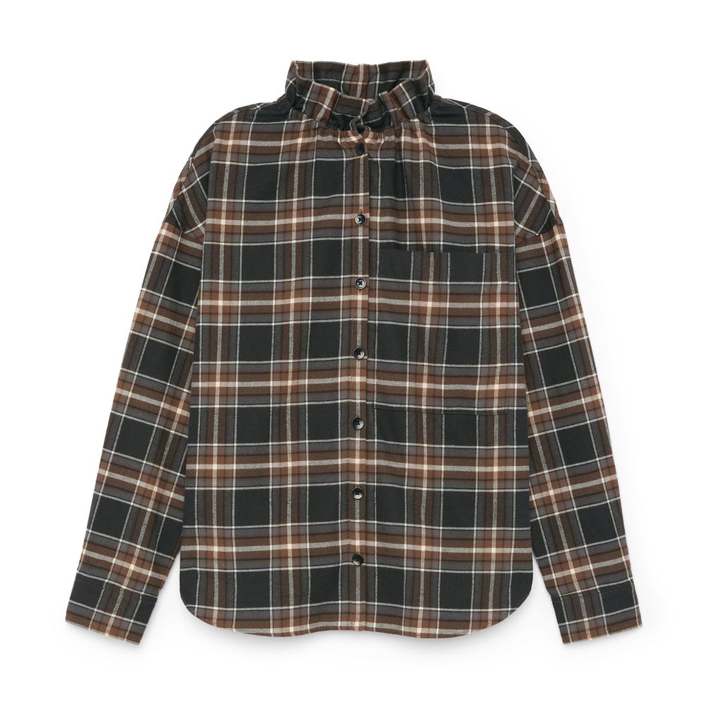 Tibi + Net Sustain Theodore Ruffled Checked Organic Cotton-flannel Shirt In Brown Multi