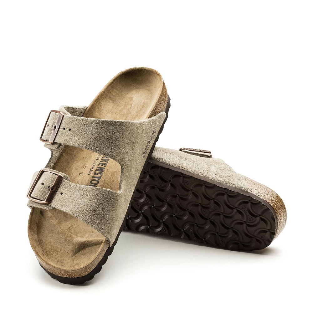 Birkenstock Arizona Sandal In Suede/Taupe, Size IT 40
