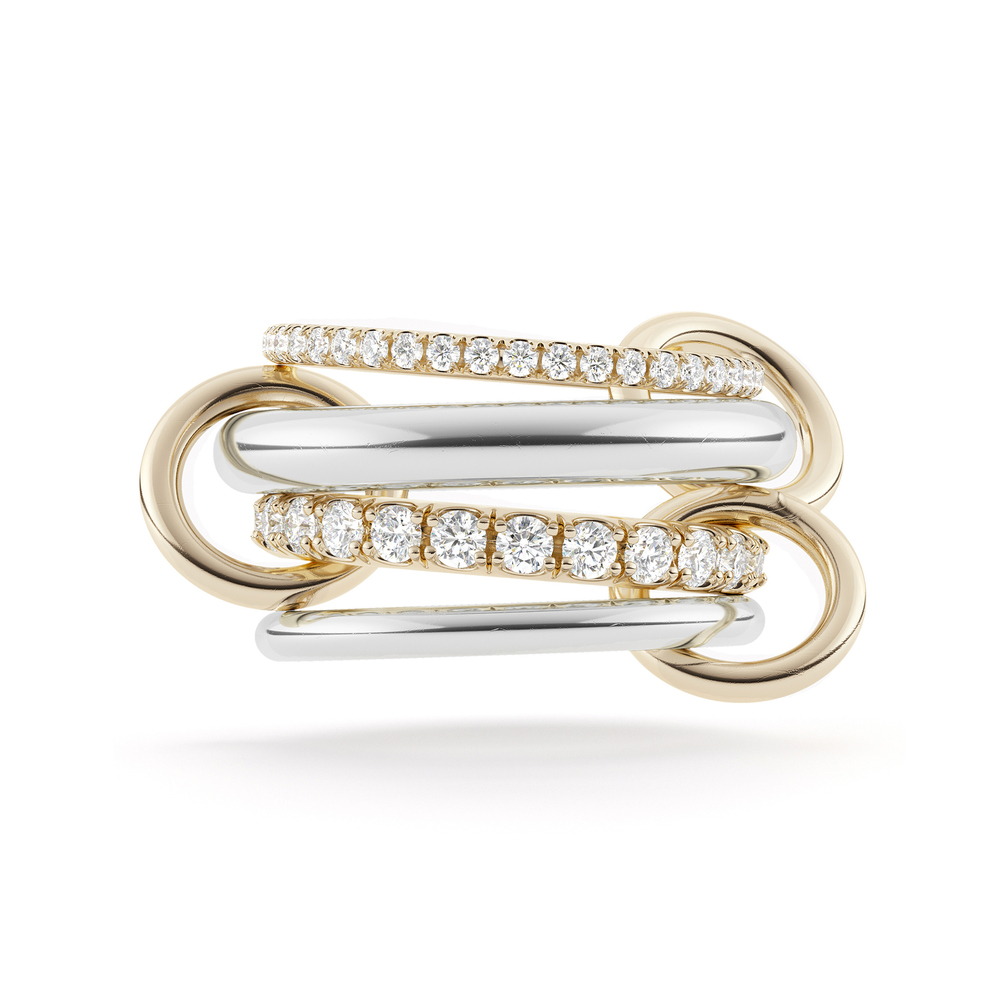 Spinelli Kilcollin Stella Ring In Sterling Silver/Yellow Gold/White Diamonds, Size 5