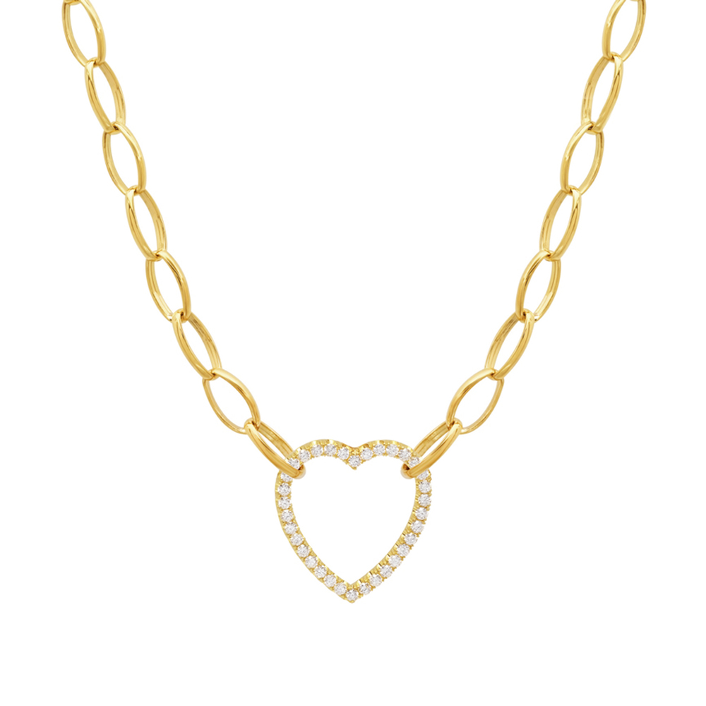 Jennifer Meyer Medium Edith Link With Diamond Open Heart Necklace In Yellow Gold/White Diamonds
