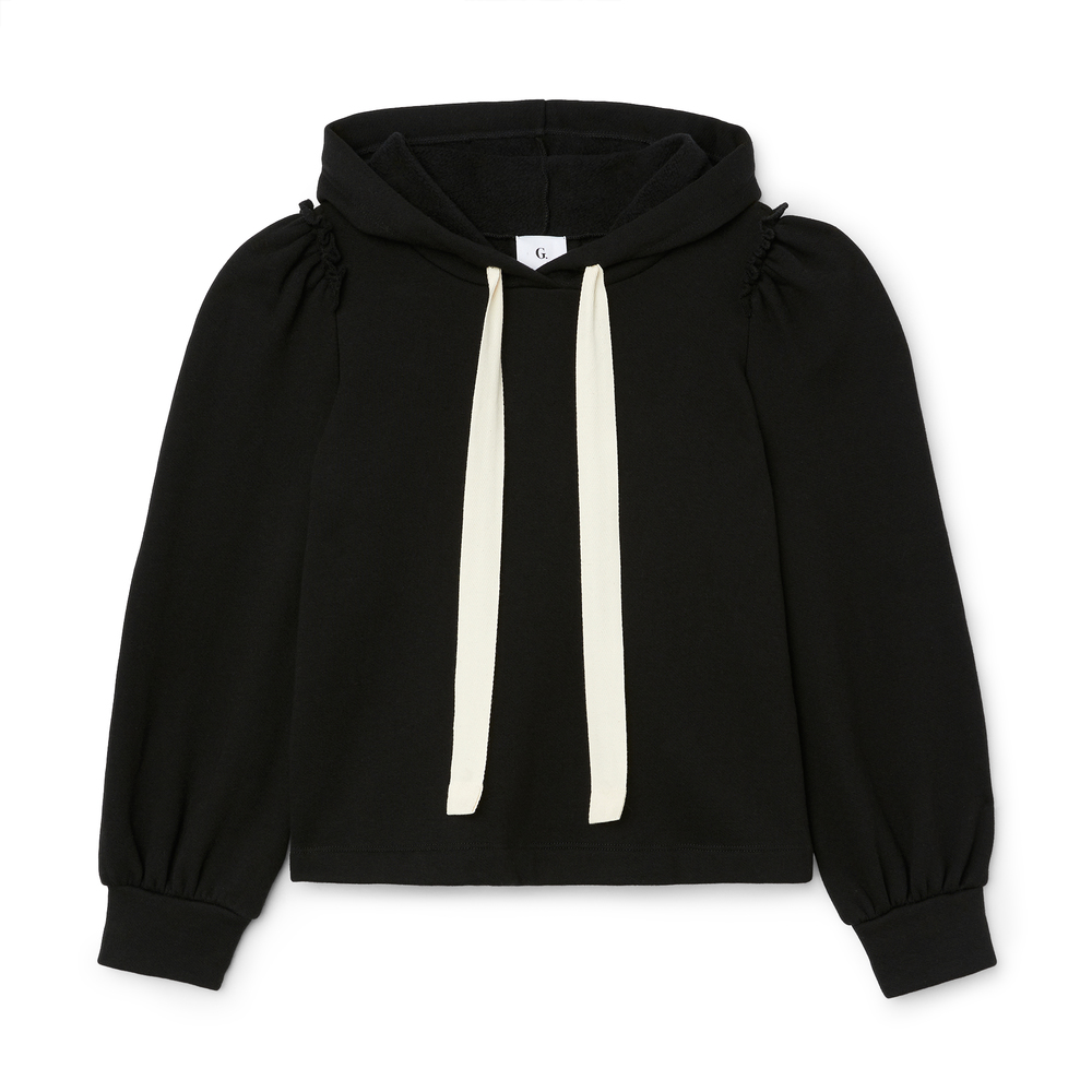 G. Label By Goop Malan Puff-Sleeve Hoodie In Black, X-Small