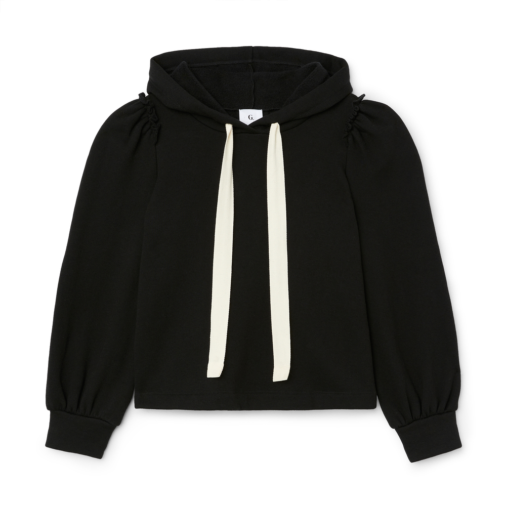 G. Label By Goop Malan Puff-Sleeve Hoodie In Black, Small